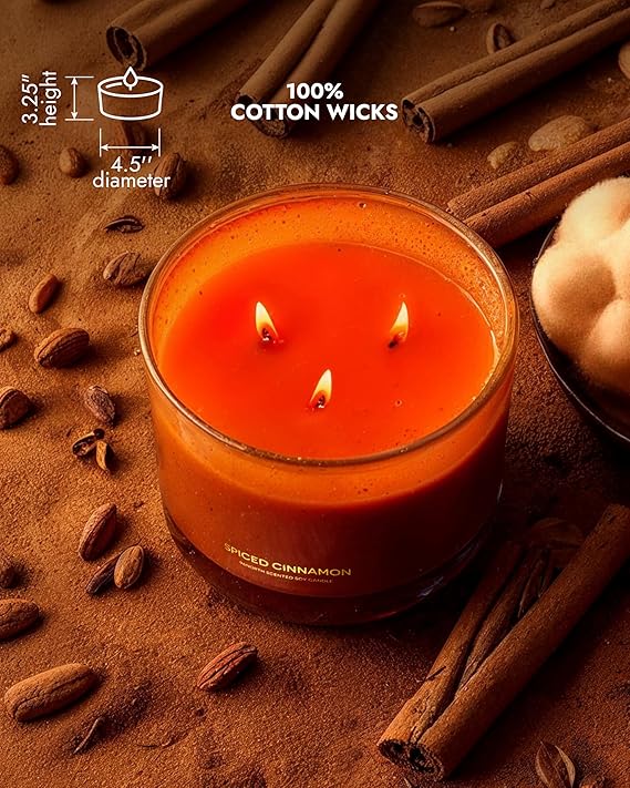 Luxury Spiced Cinnamon Candle Large 3 Wick Jar Candle Up to 50 Hours