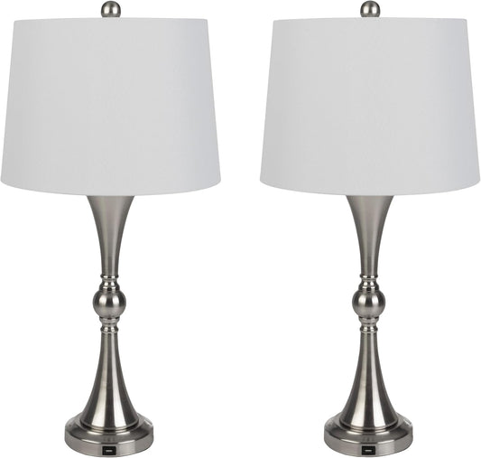 Lavish Home Set of 2 Table Lamps - Lamps with USB Charging Ports, Touch Control
